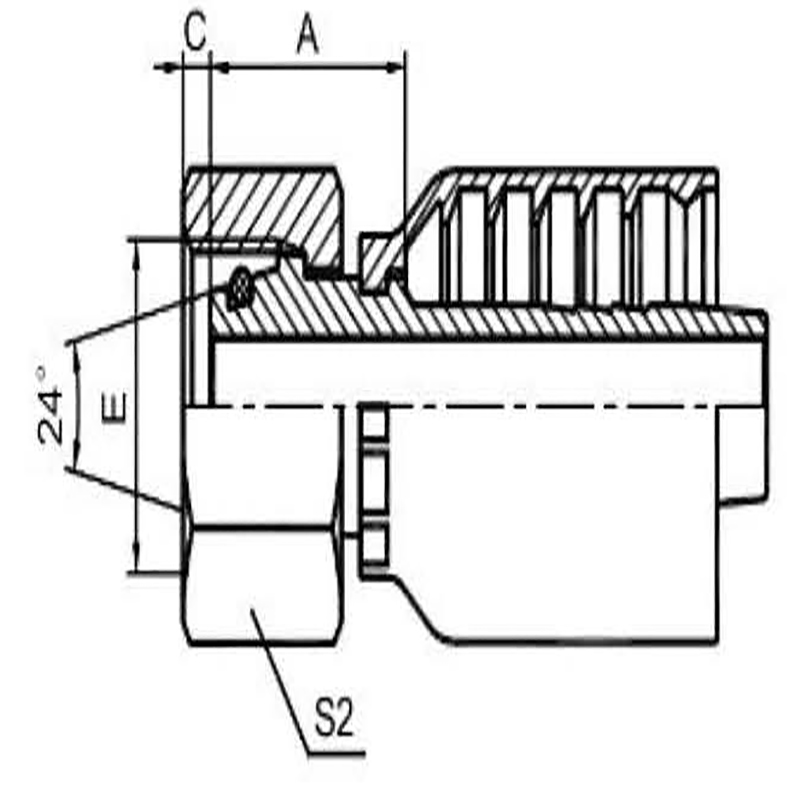 internal thread with 24° cone, O-ring seal, light series, integral