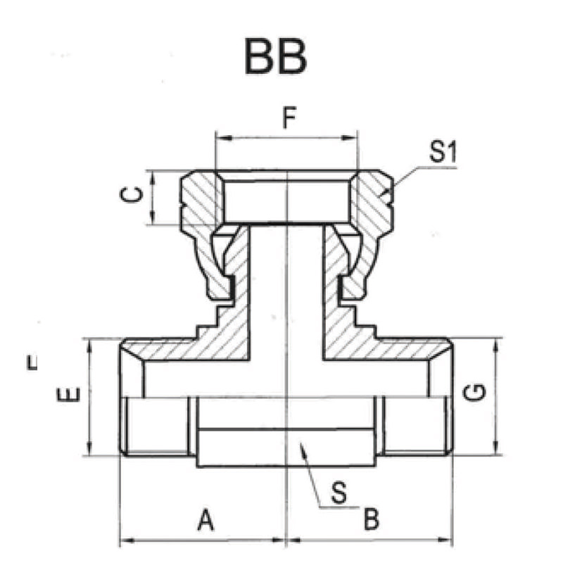 External Thread 60° Internal Cone / Internal Thread 60° External Cone Branch Tee