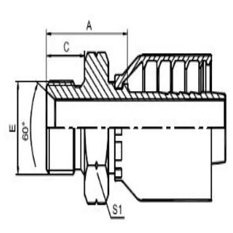British pipe external thread with a 60° internal taper or hexagonal end face combination gasket seal, integrated design