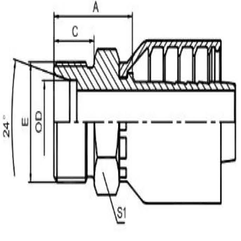 Metric external thread, 24° internal taper, lightweight series, integral design
