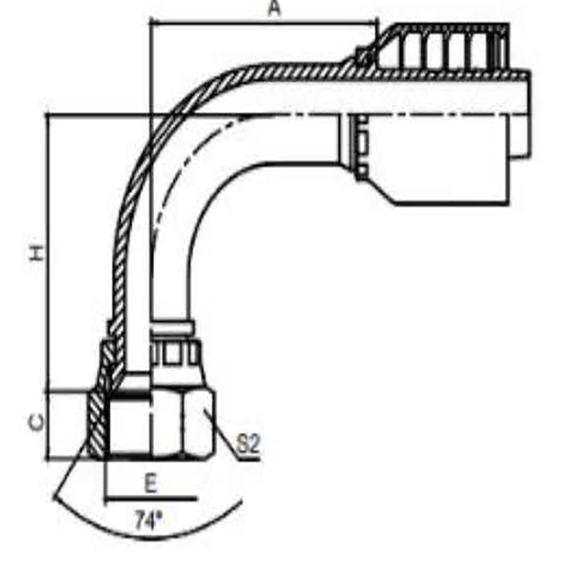 90° US-standard JIC 74° internal taper, one-piece design