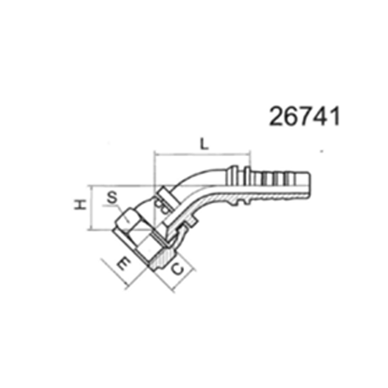 45° American JIC internal thread, 74° internal taper surface