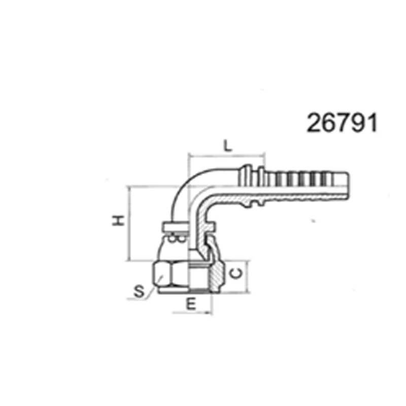 90° American JIC internal thread, 74° internal taper surface
