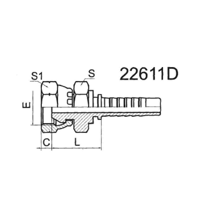 English internal thread with a 60° external conical surface and double hexagon