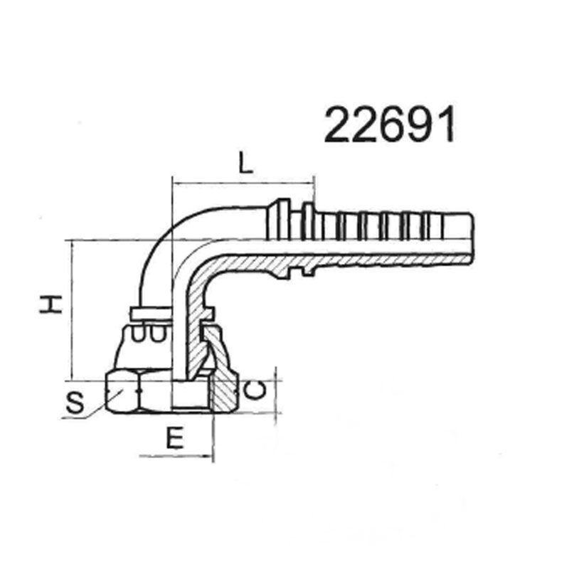 90° English internal thread, 60° external conical surface