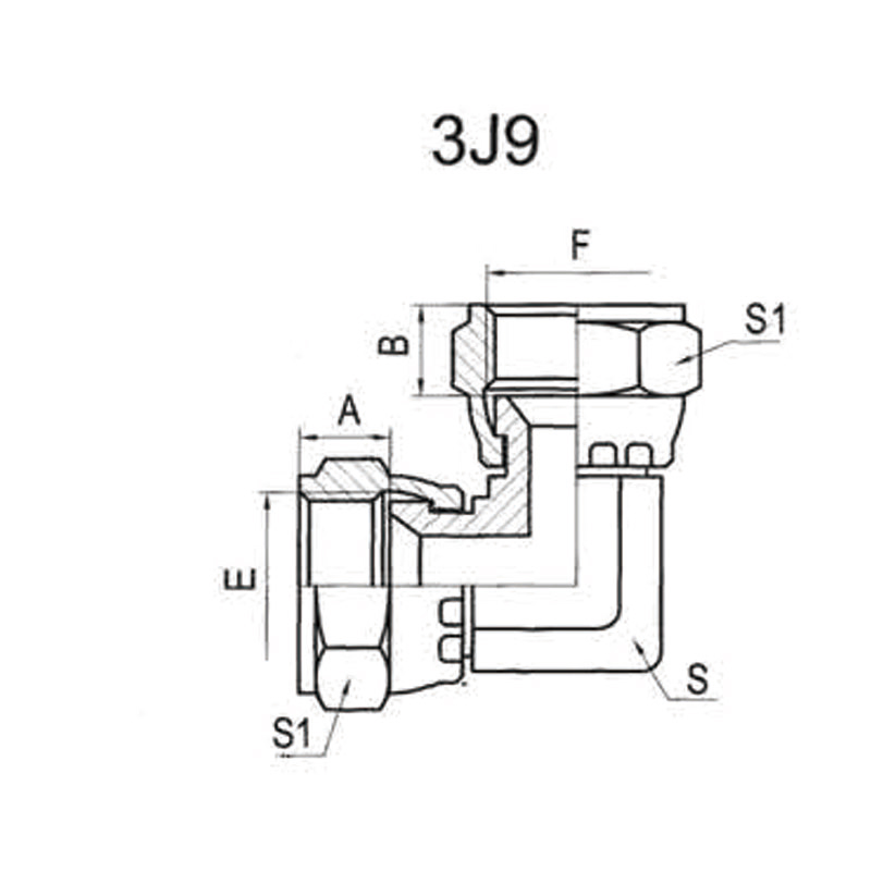 90° American JIC internal thread, 74° internal taper