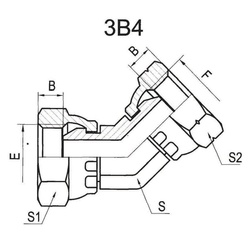 45° BSP internal thread, 60° external cone