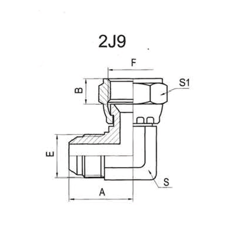 90° American JIC external thread, 74° external taper / JIC internal thread, 74° internal taper