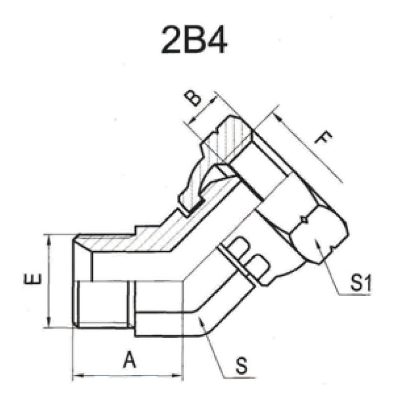 45°BSP external thread, 60° internal taper/internal thread, 60° external taper