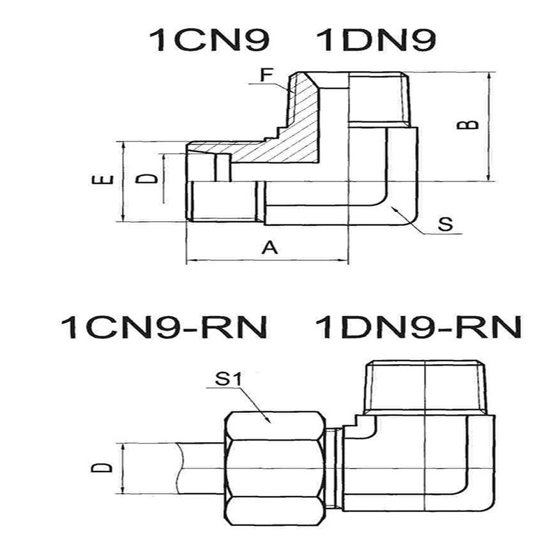 90° metric external thread, 24°/NPT external thread